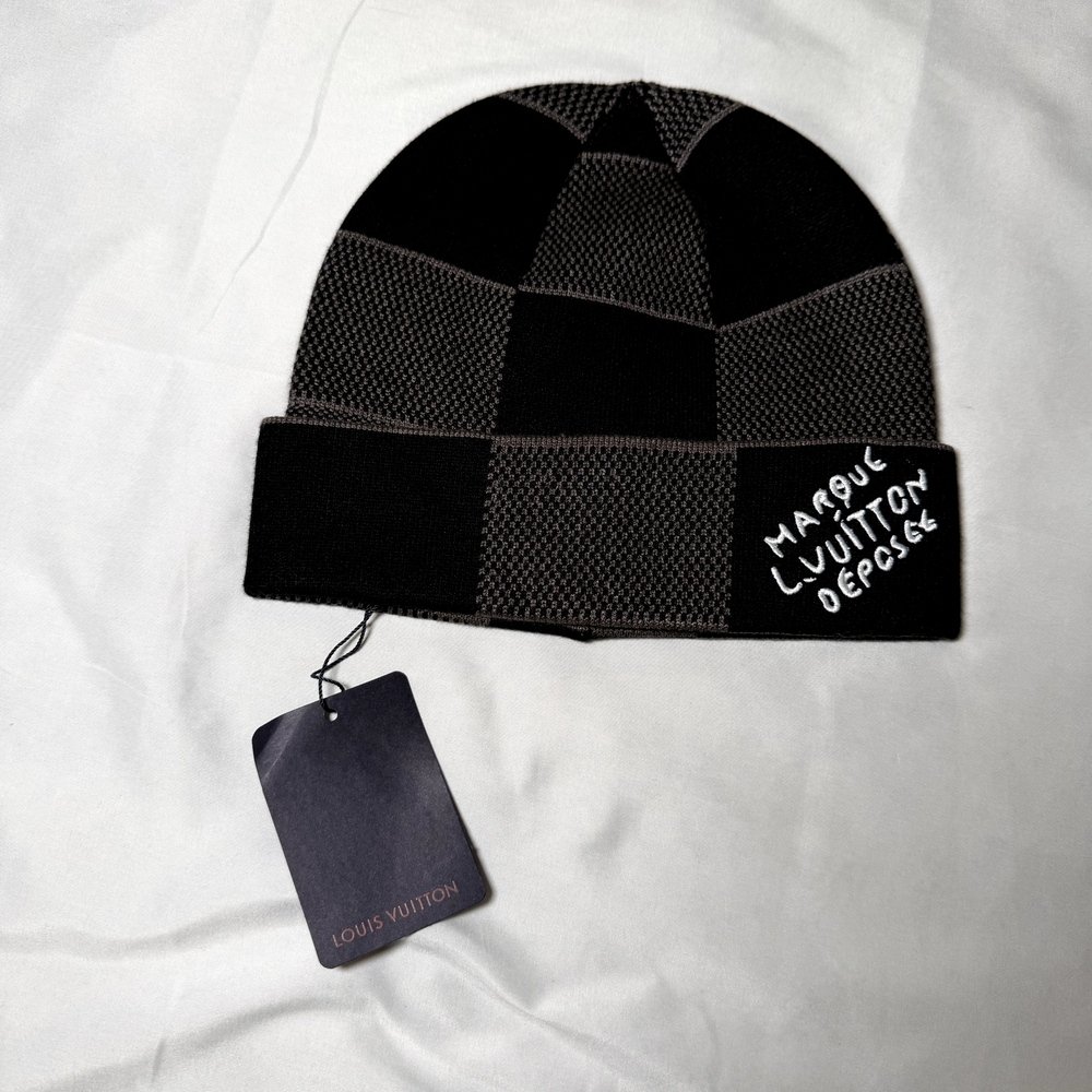 Louis Vuitton Black and Gray Checkered Hat